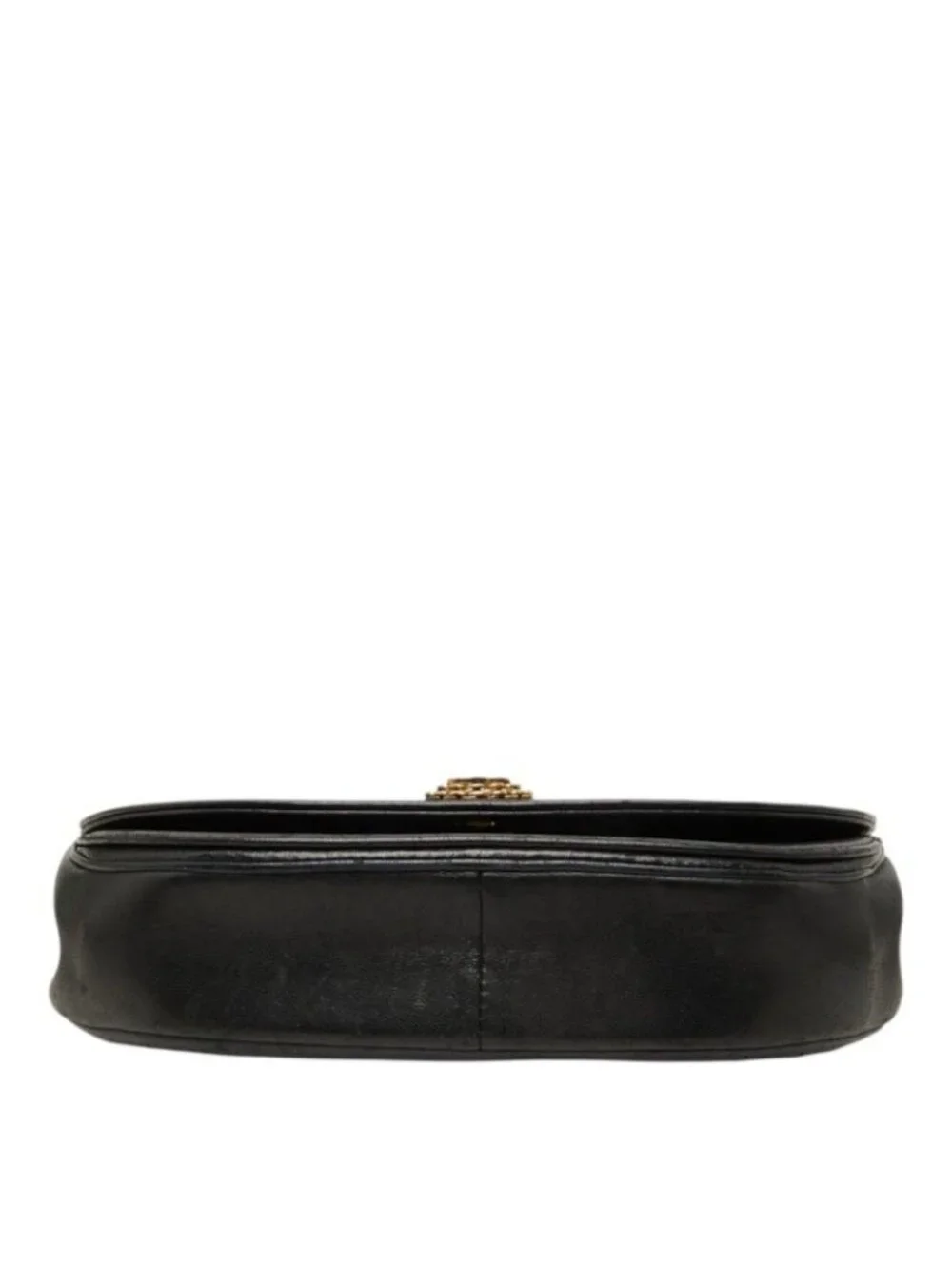 Chanel CC Logo Half Moon Chain Shoulder Bag Black Gold Leather
